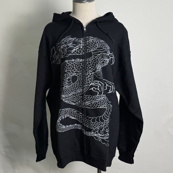 Project Social T Women's Zip Hoodie "Dragon" Black NWT - Picture 4 of 7